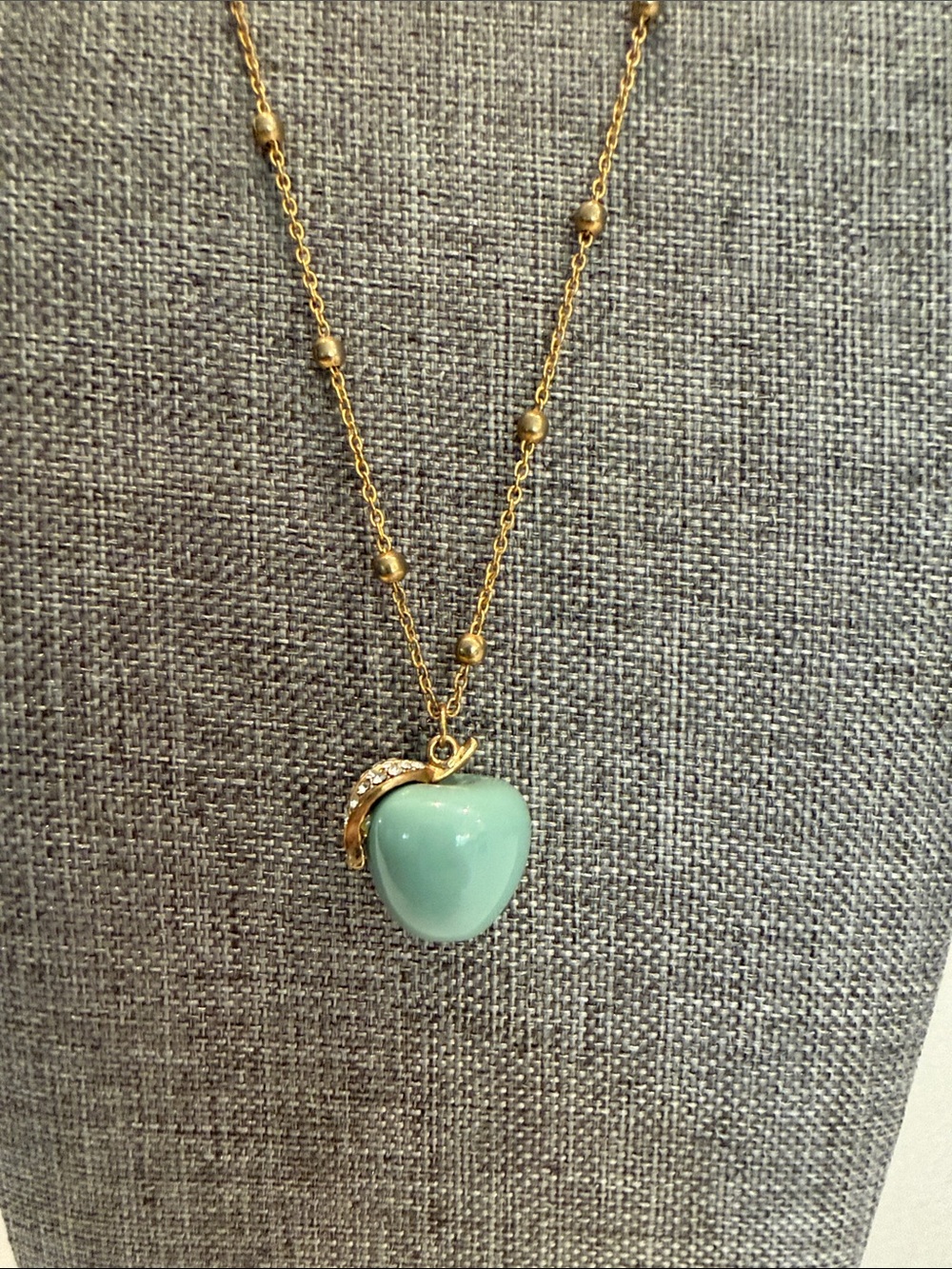 Kenneth Jay Lane Gold-Tone Chain with Aqua Blue Apple Pendant Necklace